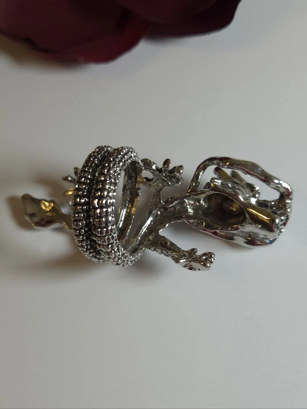 Silver Plated Dragon Tail Wrap Around Ring Size 8 Statement Ring Unisex